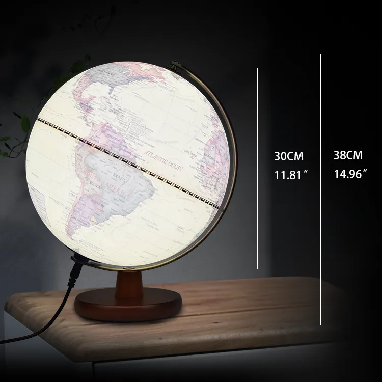 30cm (12") Antique World Globe with Hardwood Base & Metal Meridian detail view 1